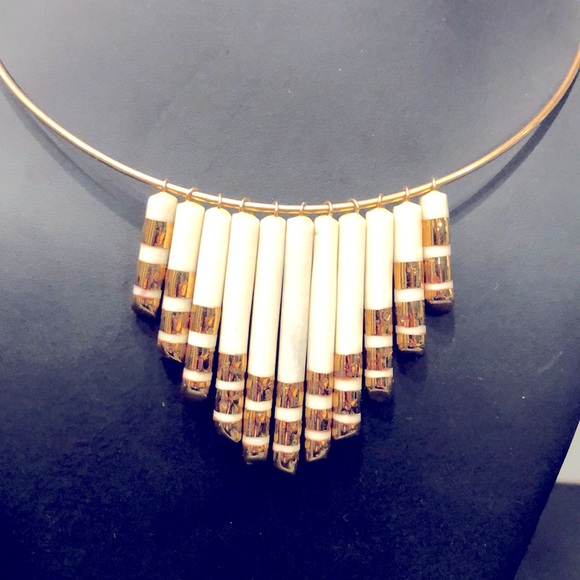 Vintage boho necklace gold ceramic - Picture 3 of 6